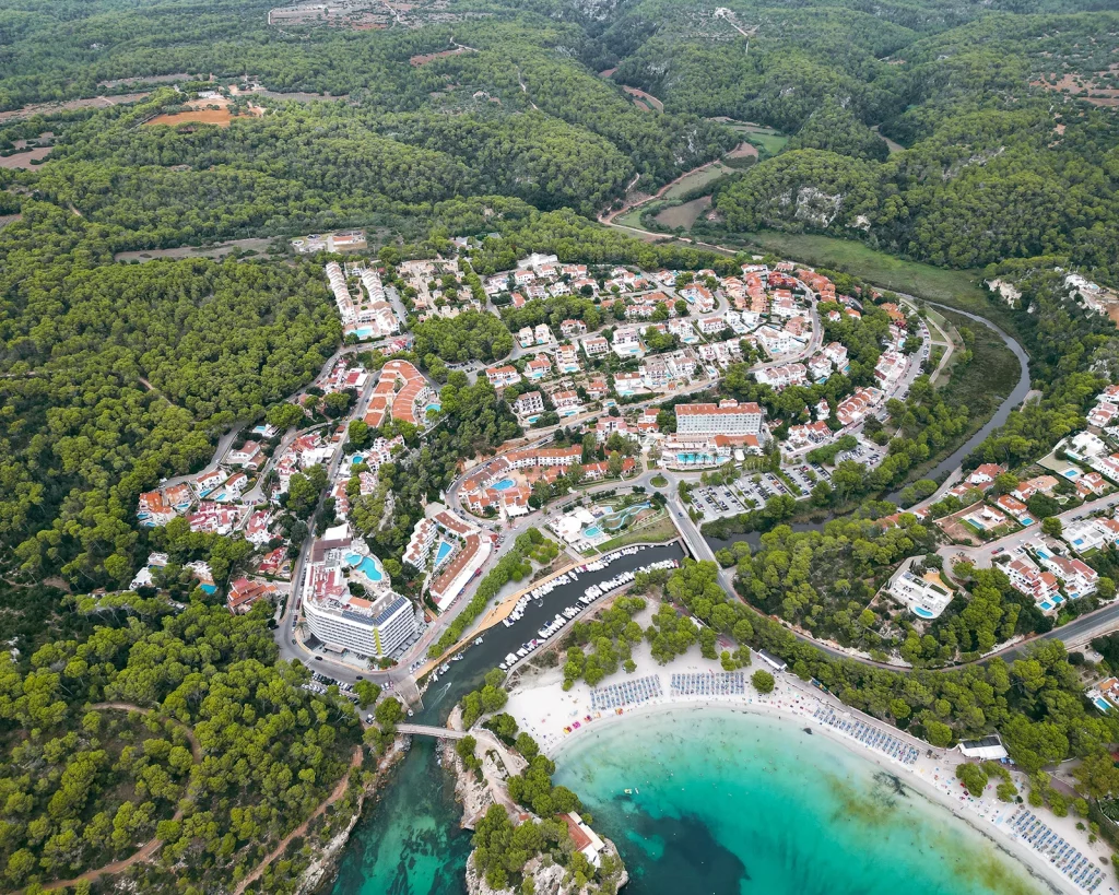 Aerial view of Cala Galdana in Menorca