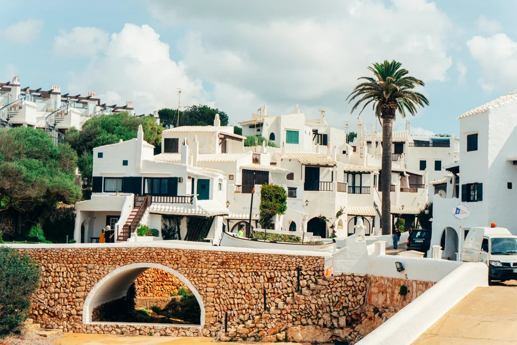 Binibeca Menorca whitewashed village for villa holidays and quiet south east stays