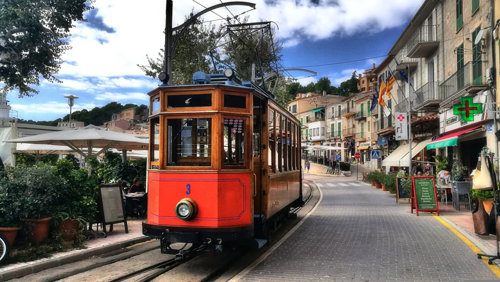 Historic wooden tram in Port de Sóller Mallorca