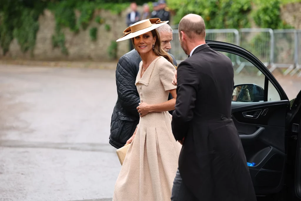 Prince William and Catherine Princess of Wales arriving at Peter Phillips and Harriet Sperling wedding