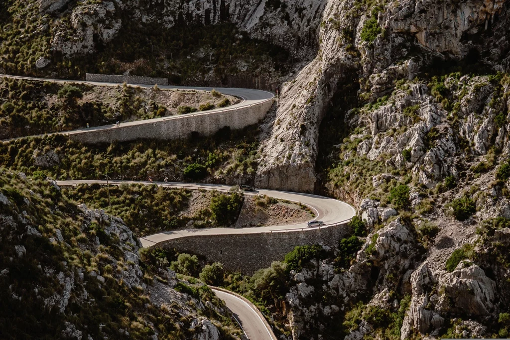Sa Calobra road winding through the Serra de Tramuntana mountains in Mallorca
